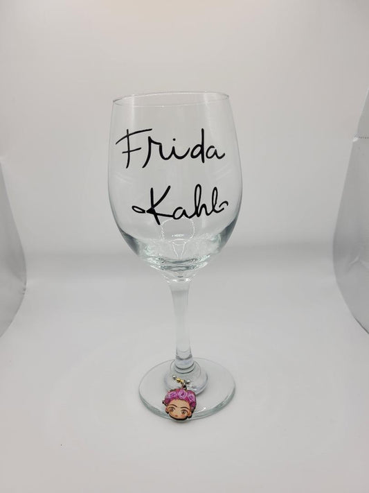 Frida Kahlo Wine Glass with Charm